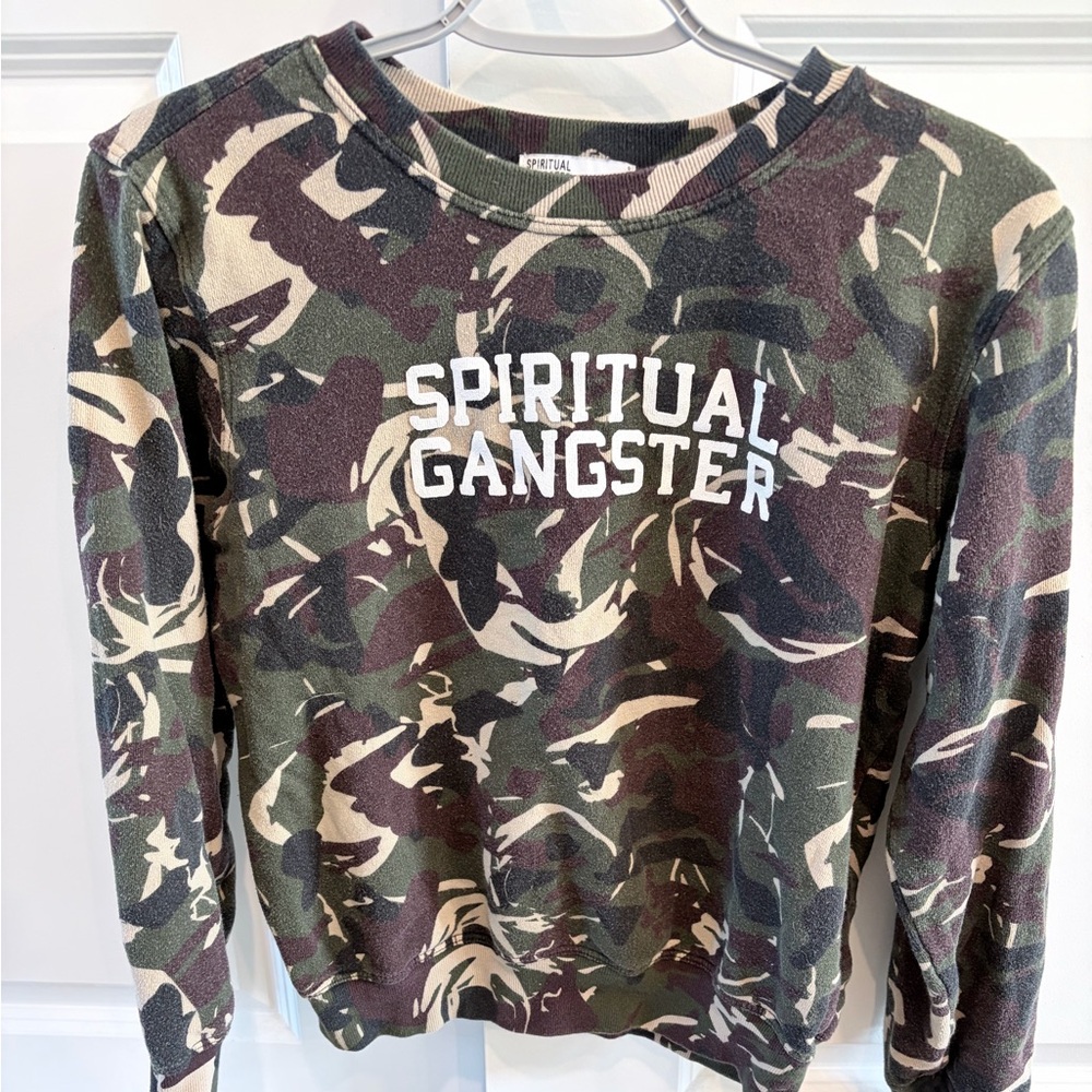 Spiritual Gangster Men's Camouflage Crewneck Sweater - Green, Brown, Cream